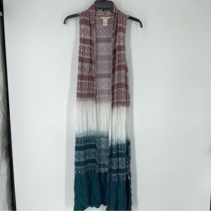 SUNDANCE Open Duster Cardigan Boho Topper Sheer Geometric Ombre Multicolor M